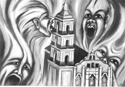 Dibujo de los demonios, realizado por el artista Alejandro Calzada Miranda.